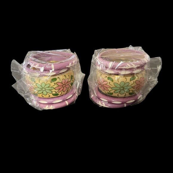 NWT Fantasia India Floral Yellow Purple Bangles Hand Painted Carved Set of 5 - Picture 10 of 10